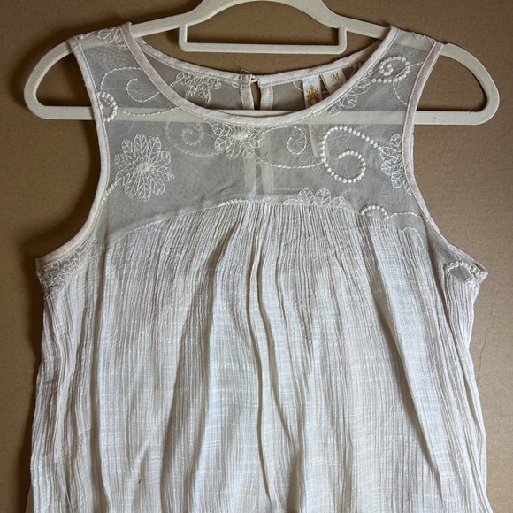 Adiva USA White Embroidered Lace Sheer Mesh Tank Top Women's Medium Whimsical - Picture 2 of 8